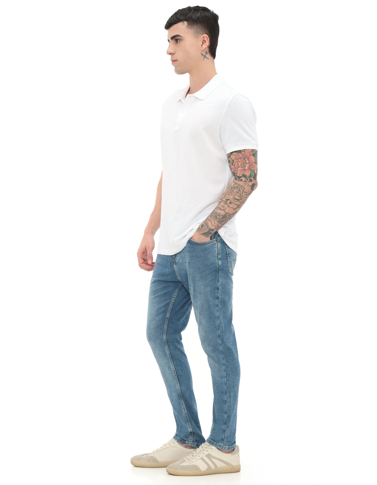 Skinny Fit Cotton Dobby Jeans - Blue