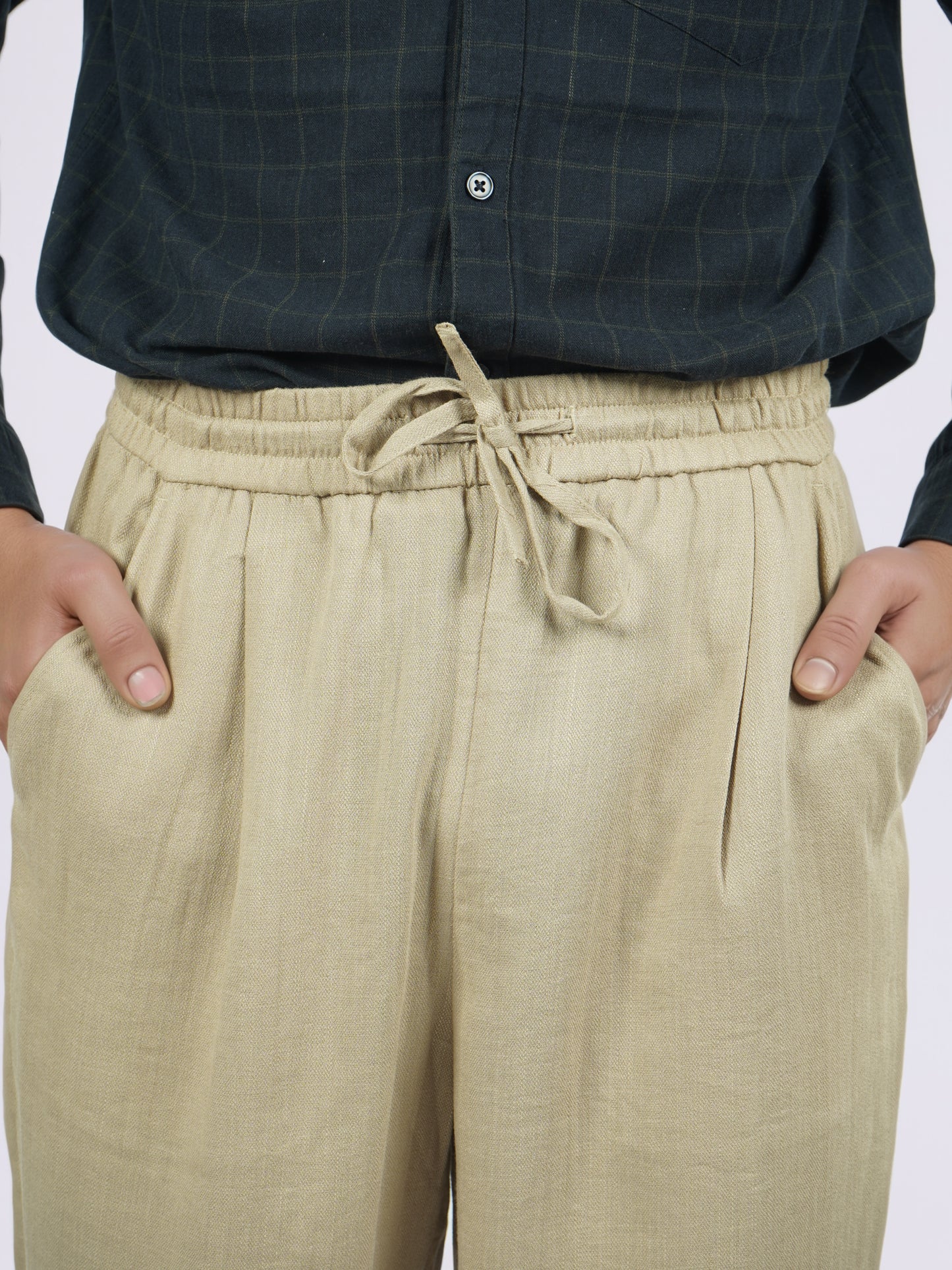 Celio* Men Beige Solid Loose Fit Viscose Trousers