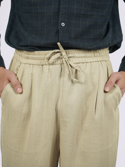 Celio* Men Beige Solid Loose Fit Viscose Trousers