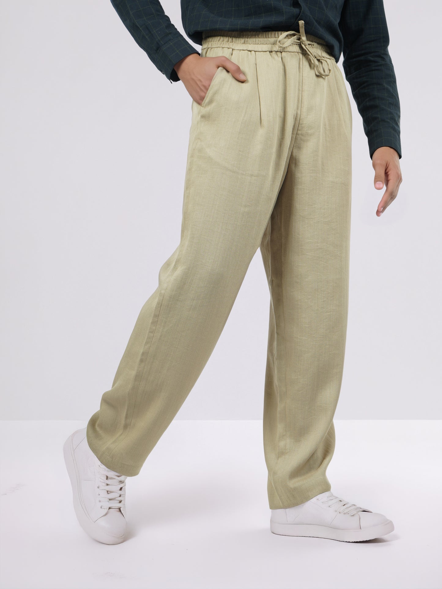 Celio* Men Beige Solid Loose Fit Viscose Trousers