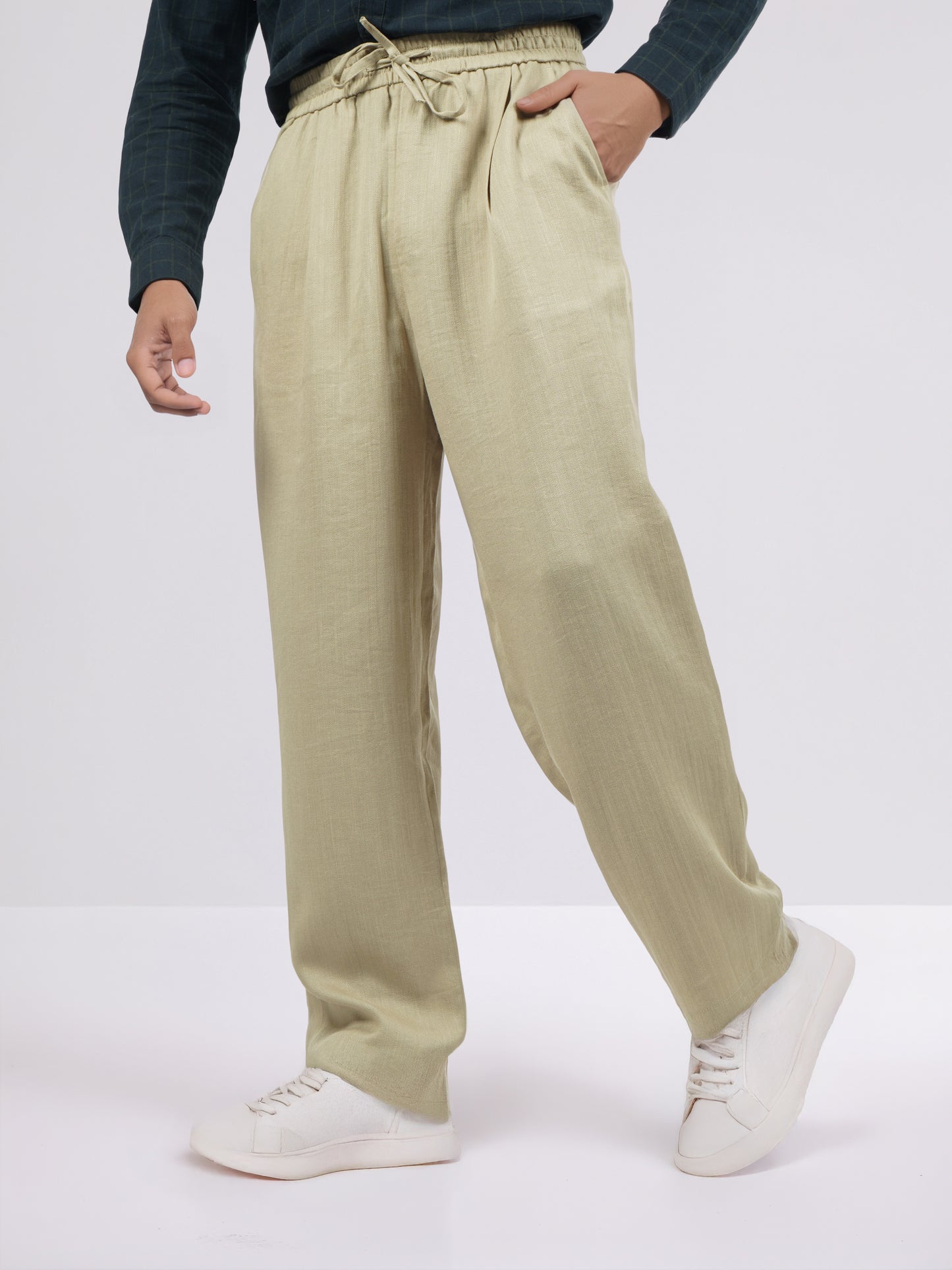 Celio* Men Beige Solid Loose Fit Viscose Trousers