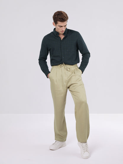 Celio* Men Beige Solid Loose Fit Viscose Trousers