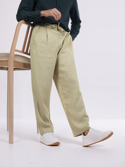 Celio* Men Beige Solid Loose Fit Viscose Trousers