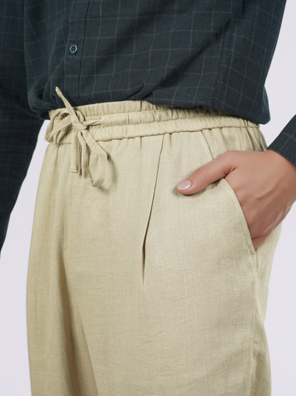 Celio* Men Beige Solid Loose Fit Viscose Trousers