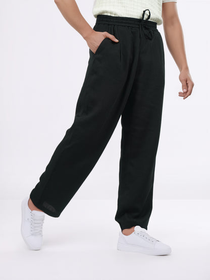 Celio* Men Black Solid Loose Fit Viscose Trousers