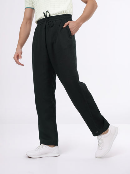 Celio* Men Black Solid Loose Fit Viscose Trousers