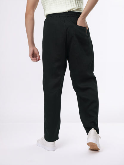 Celio* Men Black Solid Loose Fit Viscose Trousers