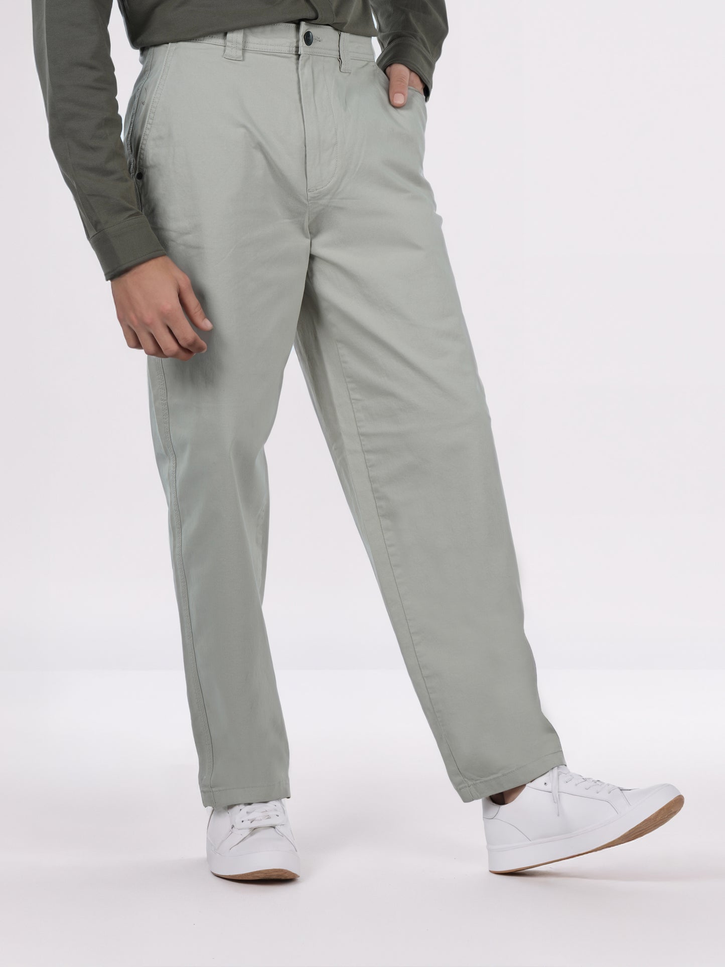 Celio* Men Beige Solid Baggy Fit Cotton Trousers