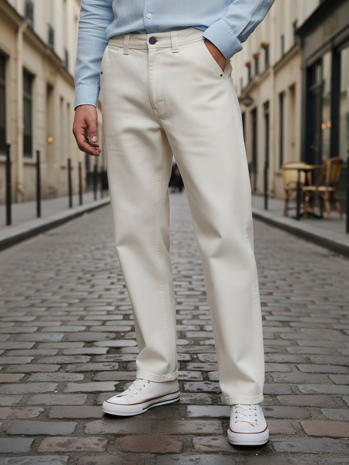 Celio Men  White Solid Baggy Cotton Trousers