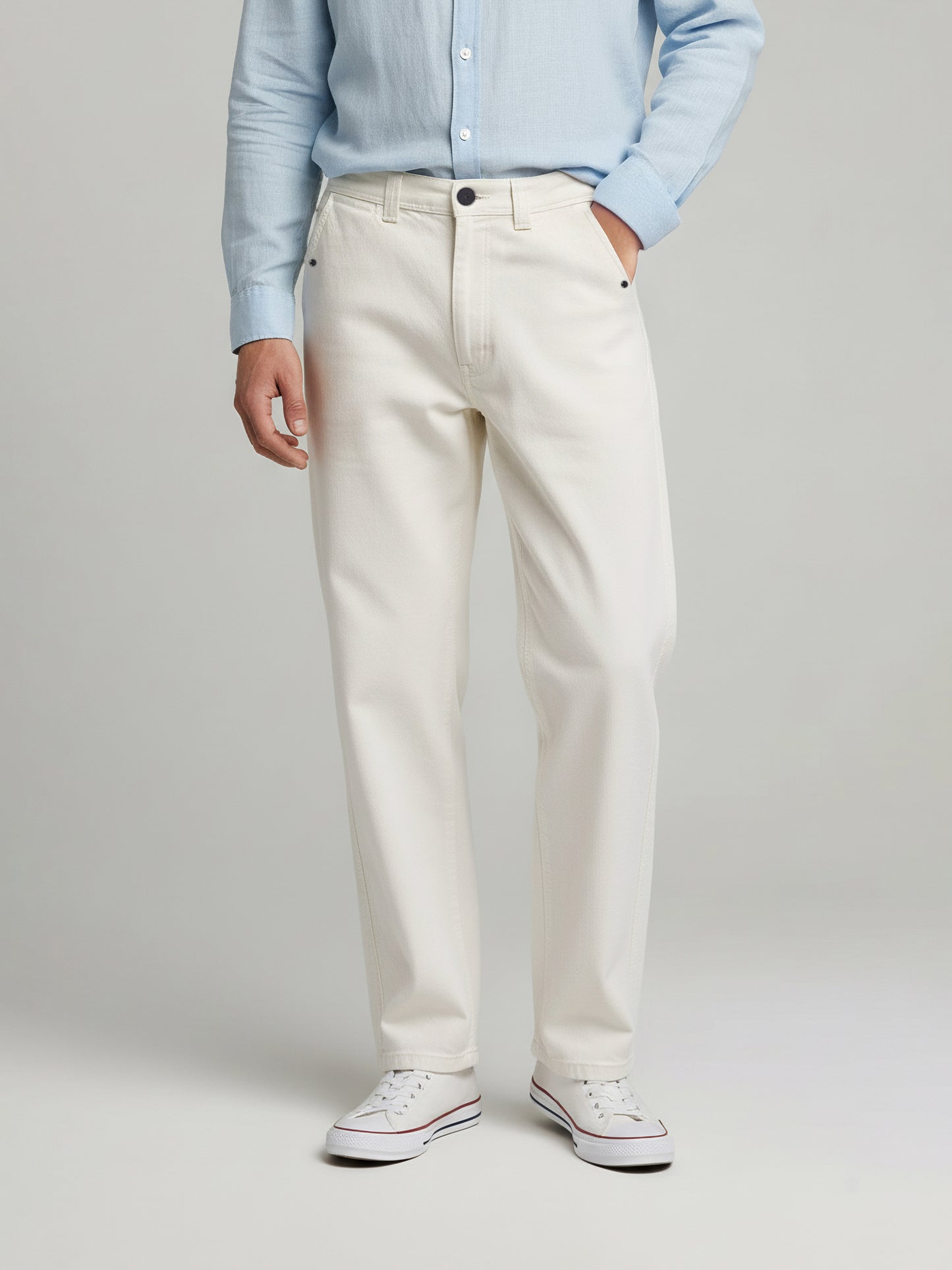 Celio Men  White Solid Baggy Cotton Trousers