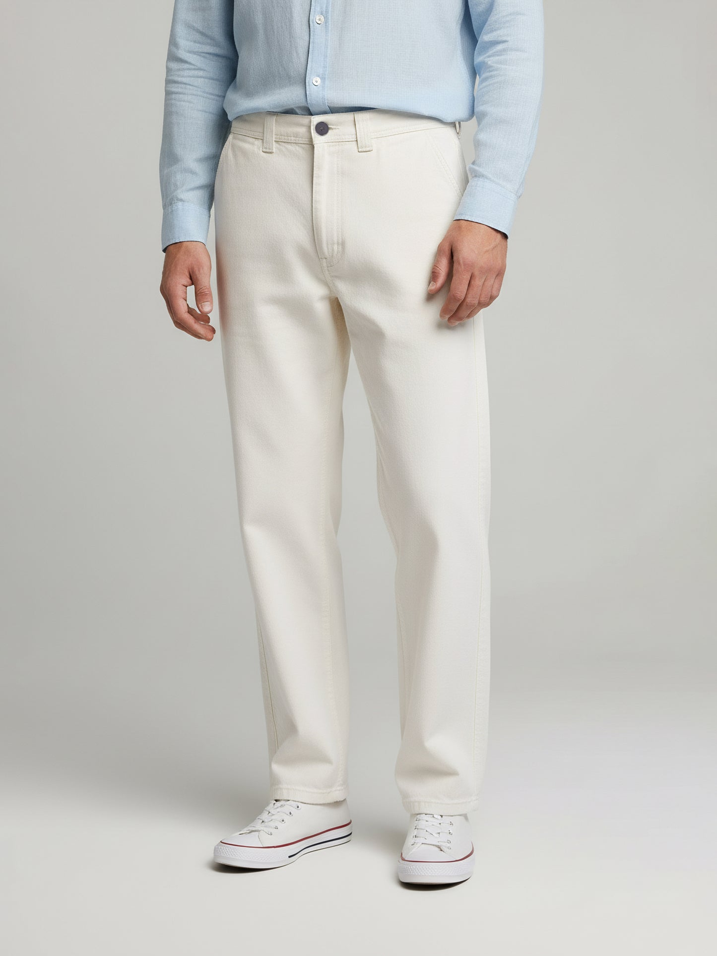 Celio Men  White Solid Baggy Cotton Trousers