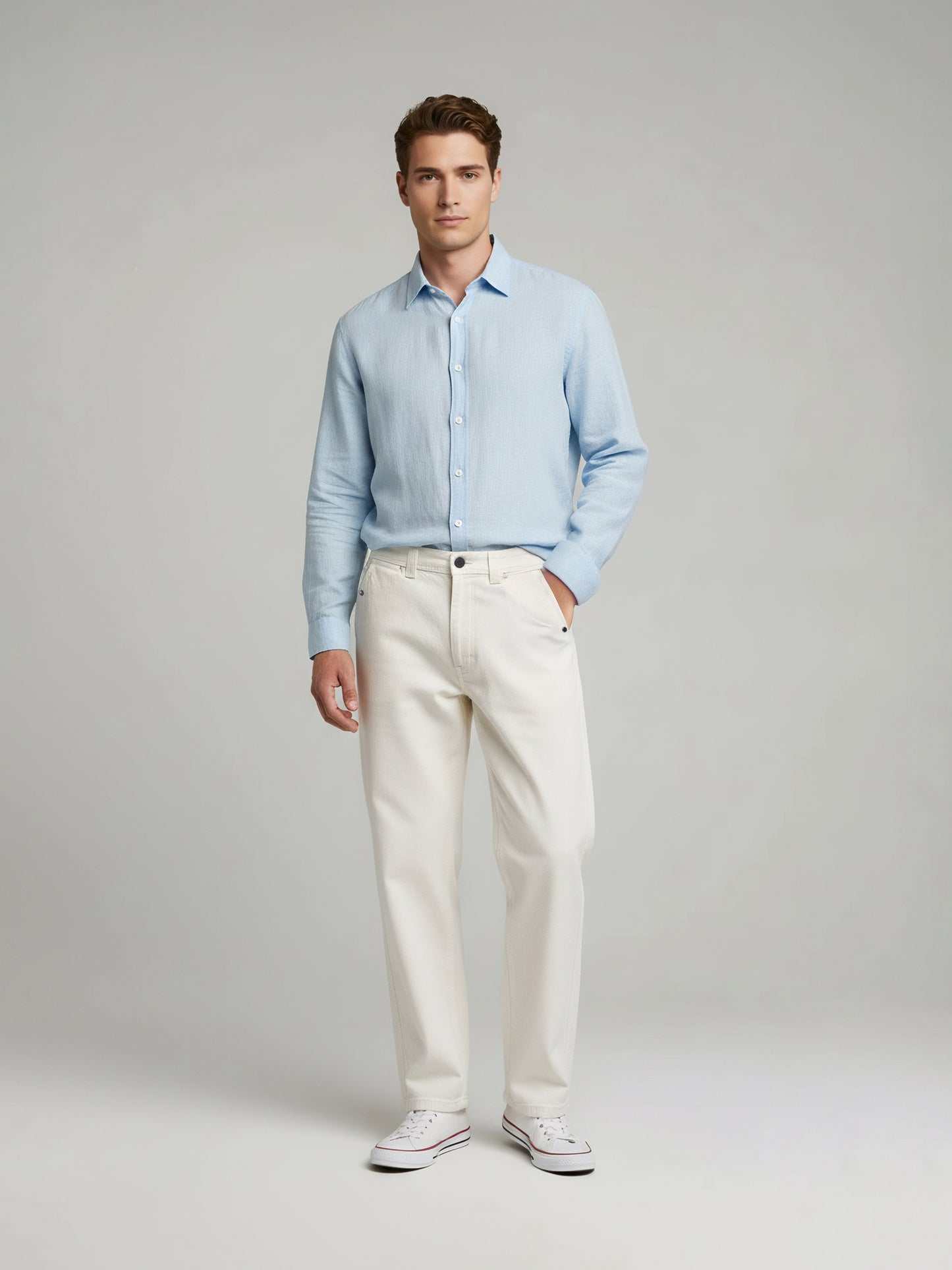 Celio Men  White Solid Baggy Cotton Trousers