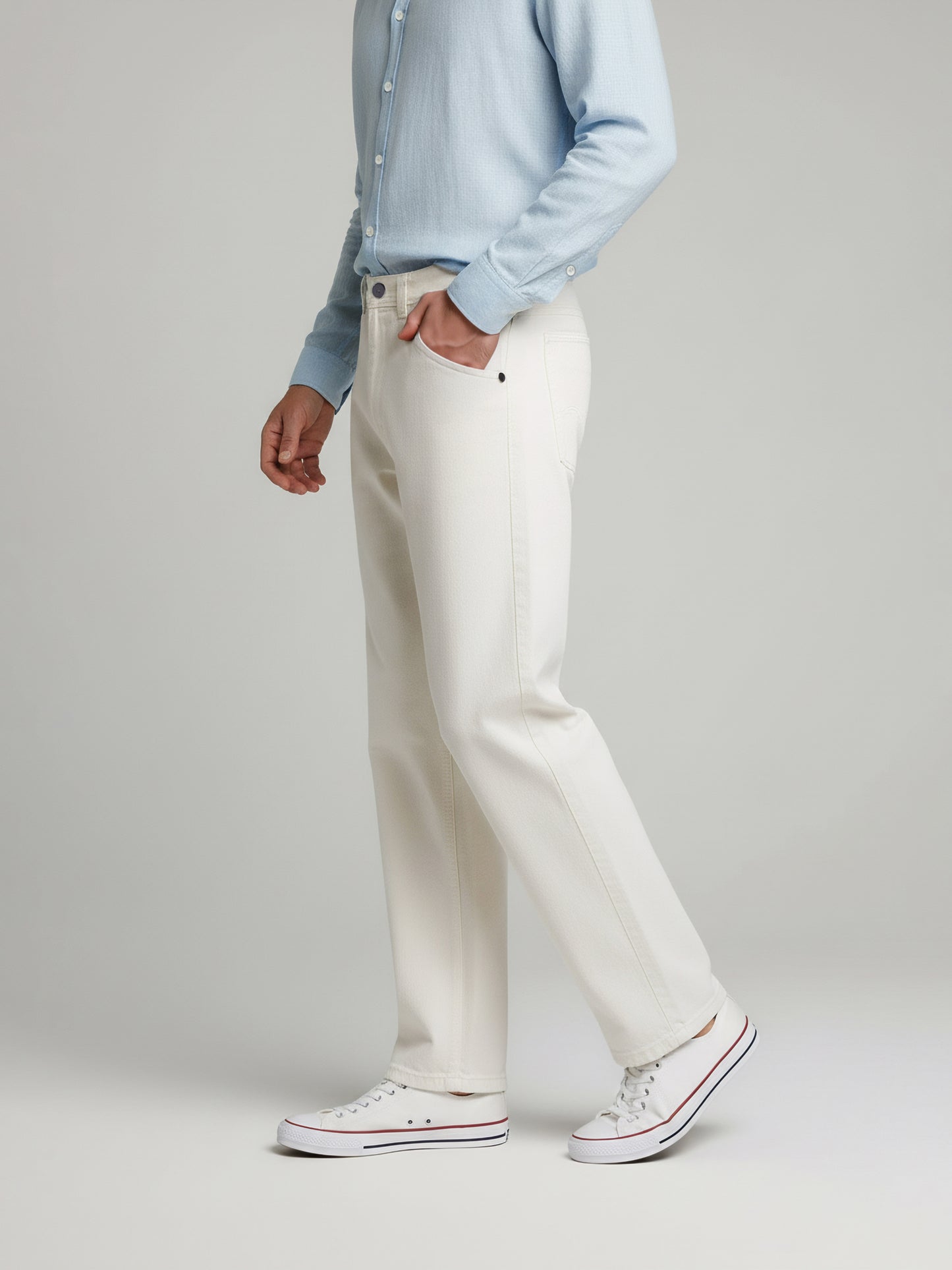 Celio Men  White Solid Baggy Cotton Trousers
