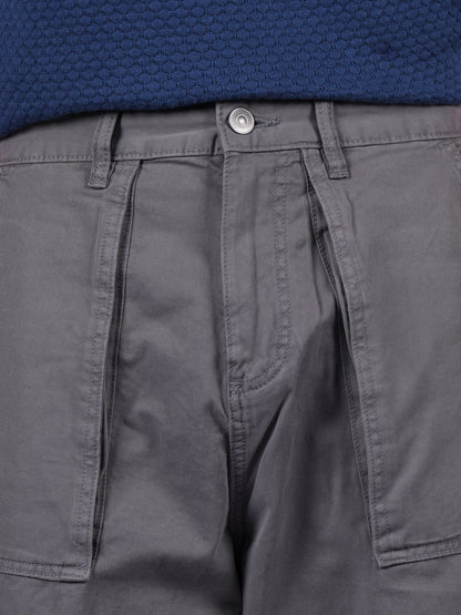 Celio* Men Grey Solid Baggy Fit Cotton Trousers