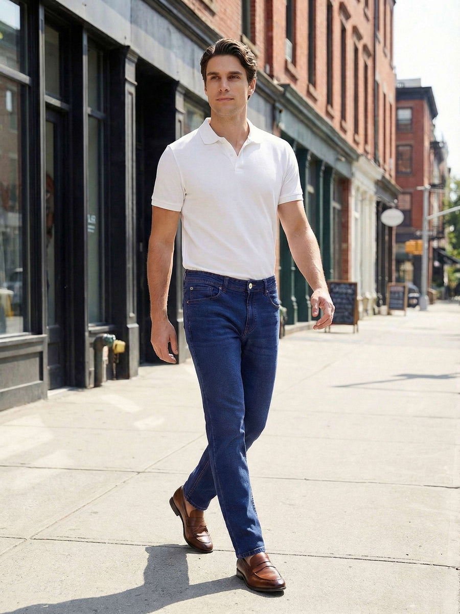 Celio* Blue Cotton Slim Fit Solid Jeans for Men