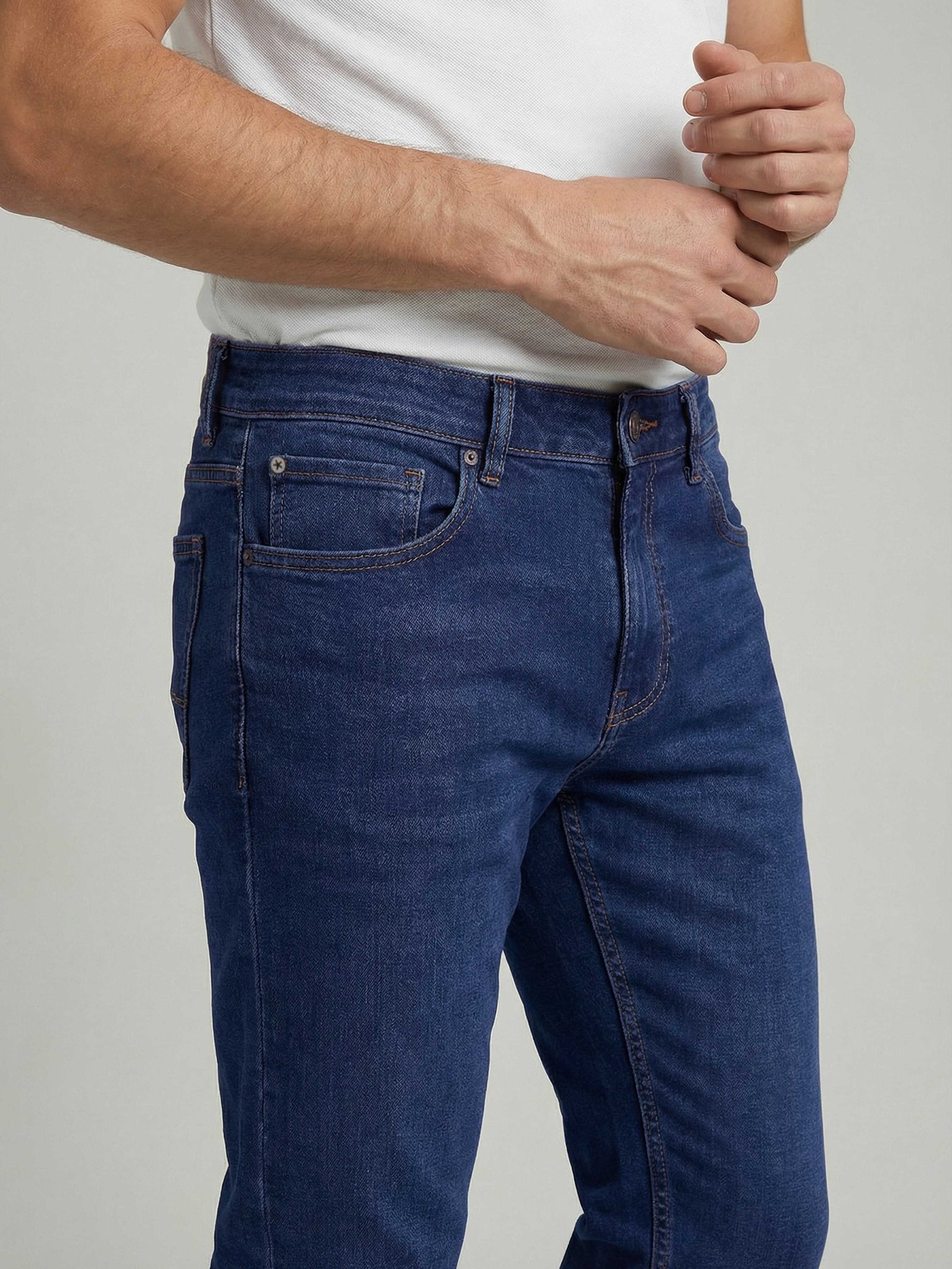 Celio* Blue Cotton Slim Fit Solid Jeans for Men