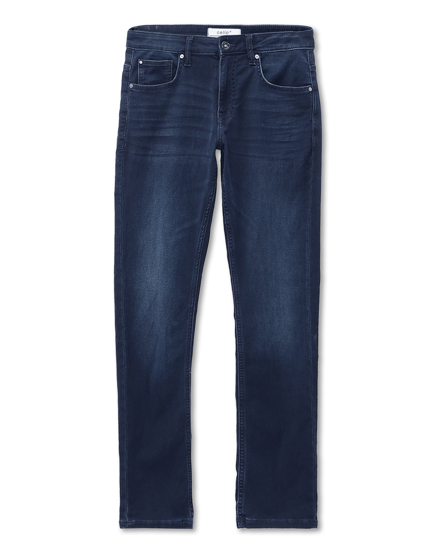 Celio* Blue Cotton Slim Fit Solid Jeans for Men