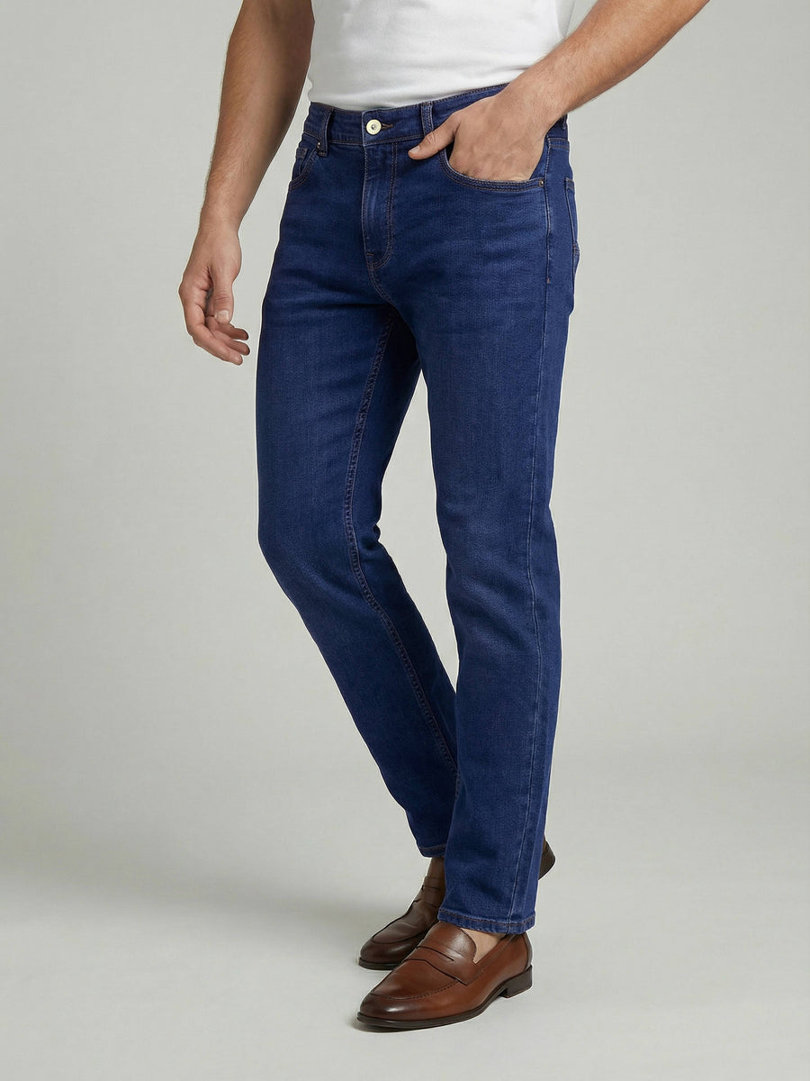 Celio* Blue Cotton Slim Fit Solid Jeans for Men