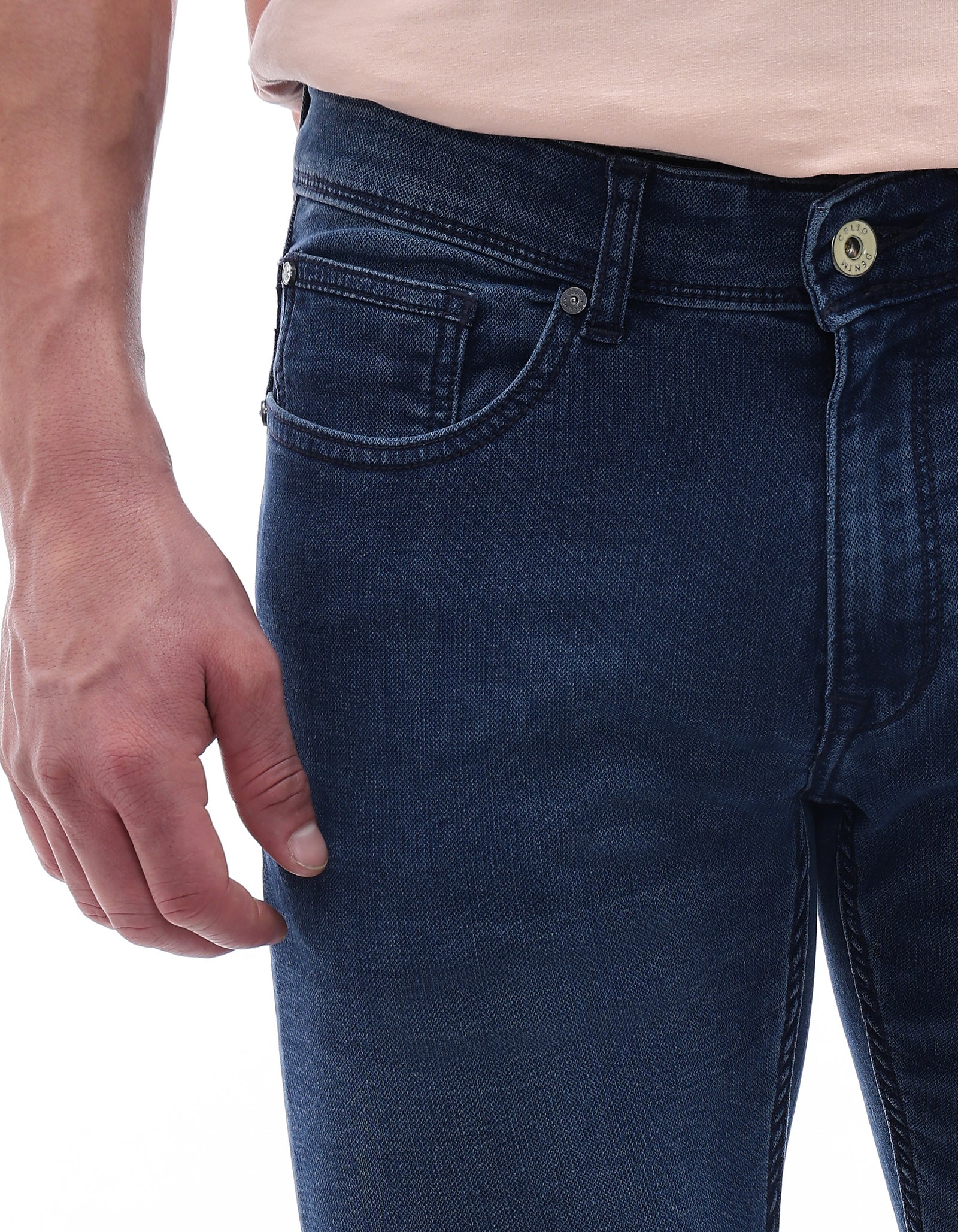 Celio* Blue Cotton Slim Fit Solid Jeans for Men