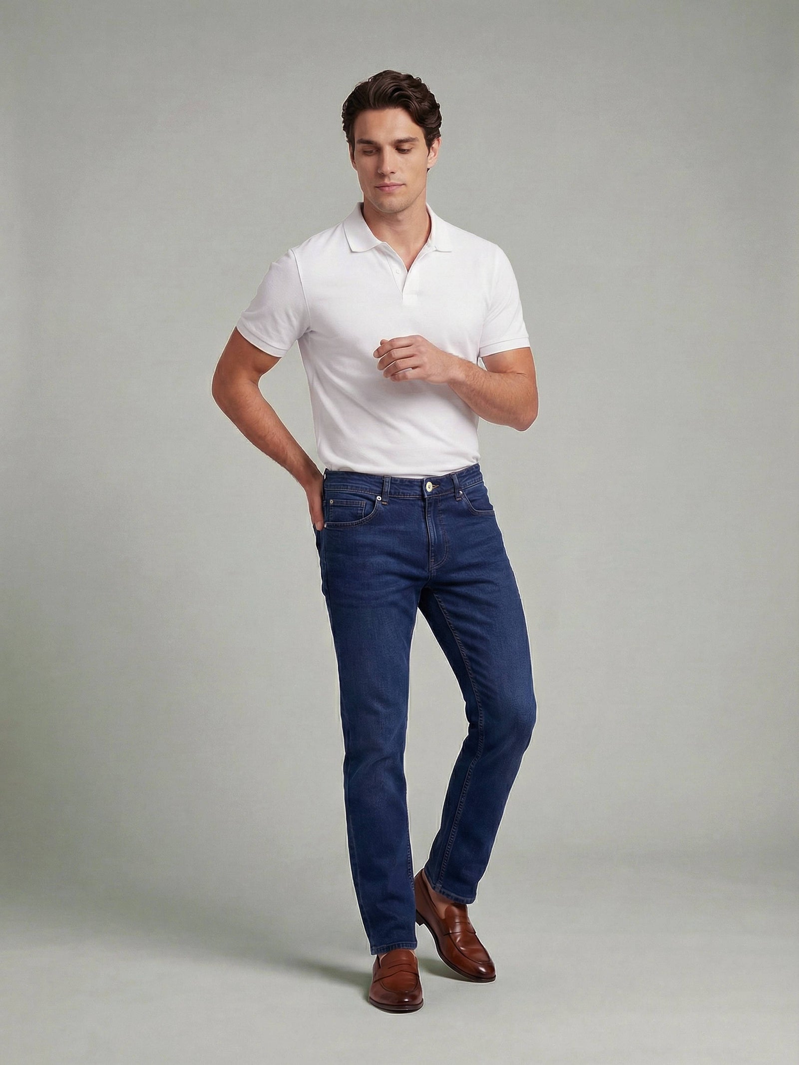 Celio* Blue Cotton Slim Fit Solid Jeans for Men