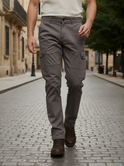 Celio* Men Taupe Solid Straight Fit Cotton Trousers