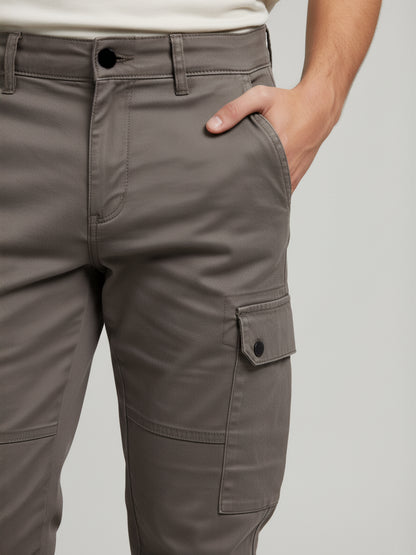 Celio* Men Taupe Solid Straight Fit Cotton Trousers