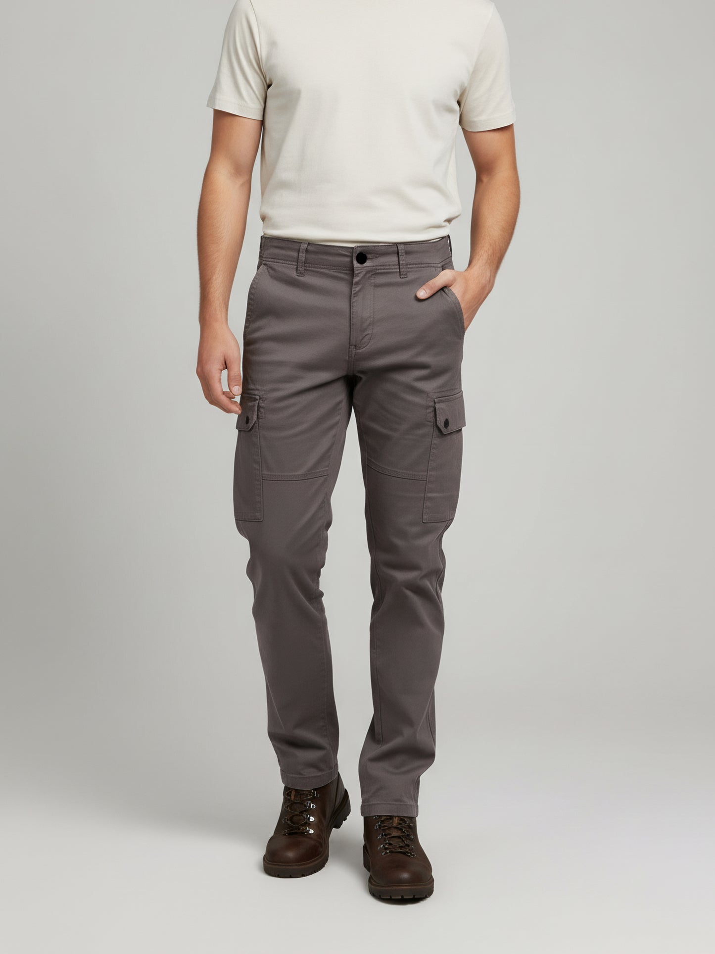 Celio* Men Taupe Solid Straight Fit Cotton Trousers
