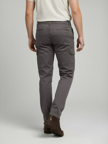 Celio* Men Taupe Solid Straight Fit Cotton Trousers