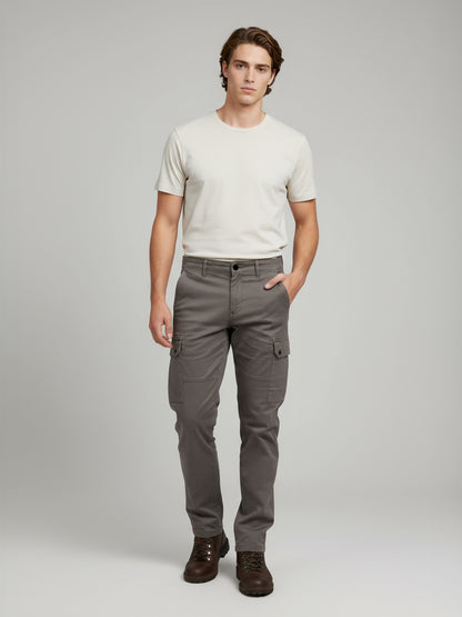 Celio* Men Taupe Solid Straight Fit Cotton Trousers