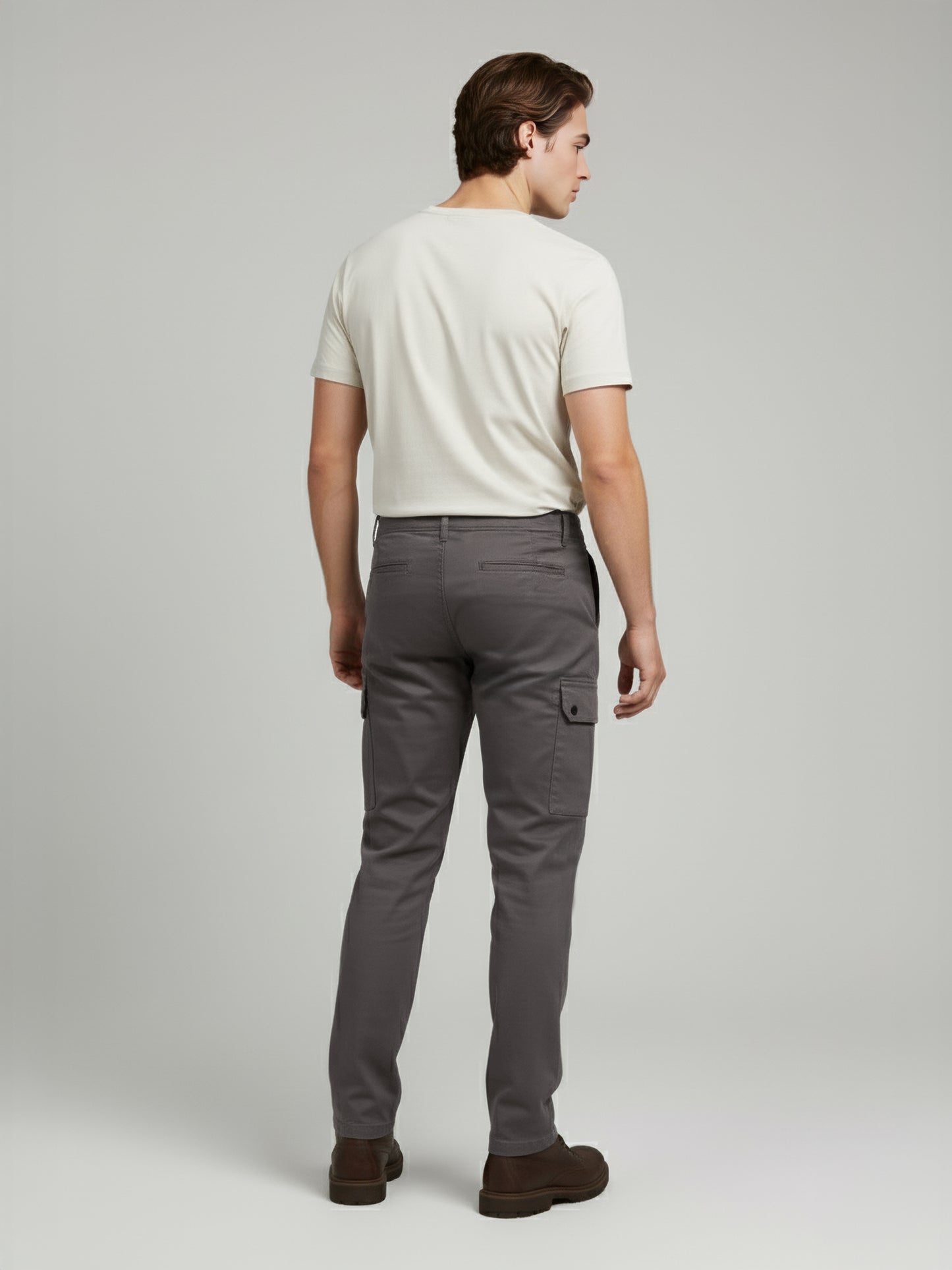 Celio* Men Taupe Solid Straight Fit Cotton Trousers