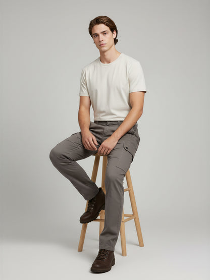 Celio* Men Taupe Solid Straight Fit Cotton Trousers