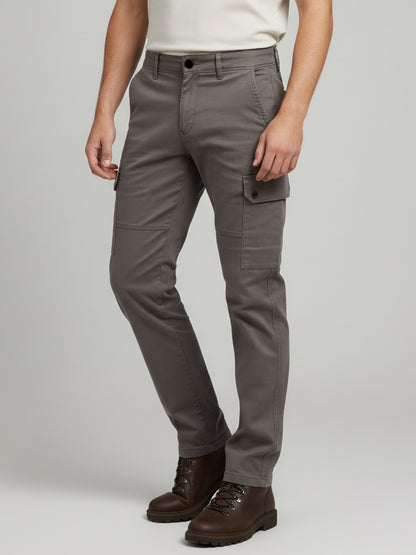 Celio* Men Taupe Solid Straight Fit Cotton Trousers