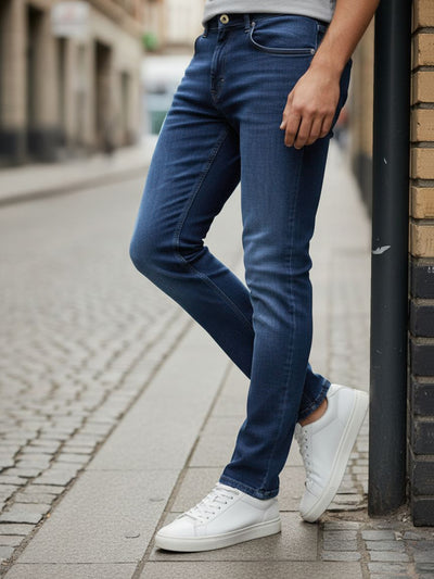 Celio* Men  Blue Solid Bootcut Cotton Jeans