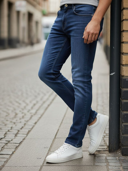 Celio* Men  Blue Solid Bootcut Cotton Jeans