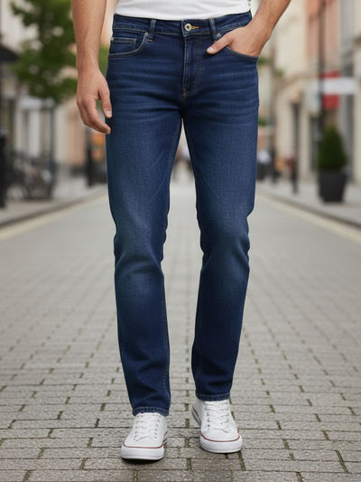 Celio* Men  Blue Solid Bootcut Cotton Jeans