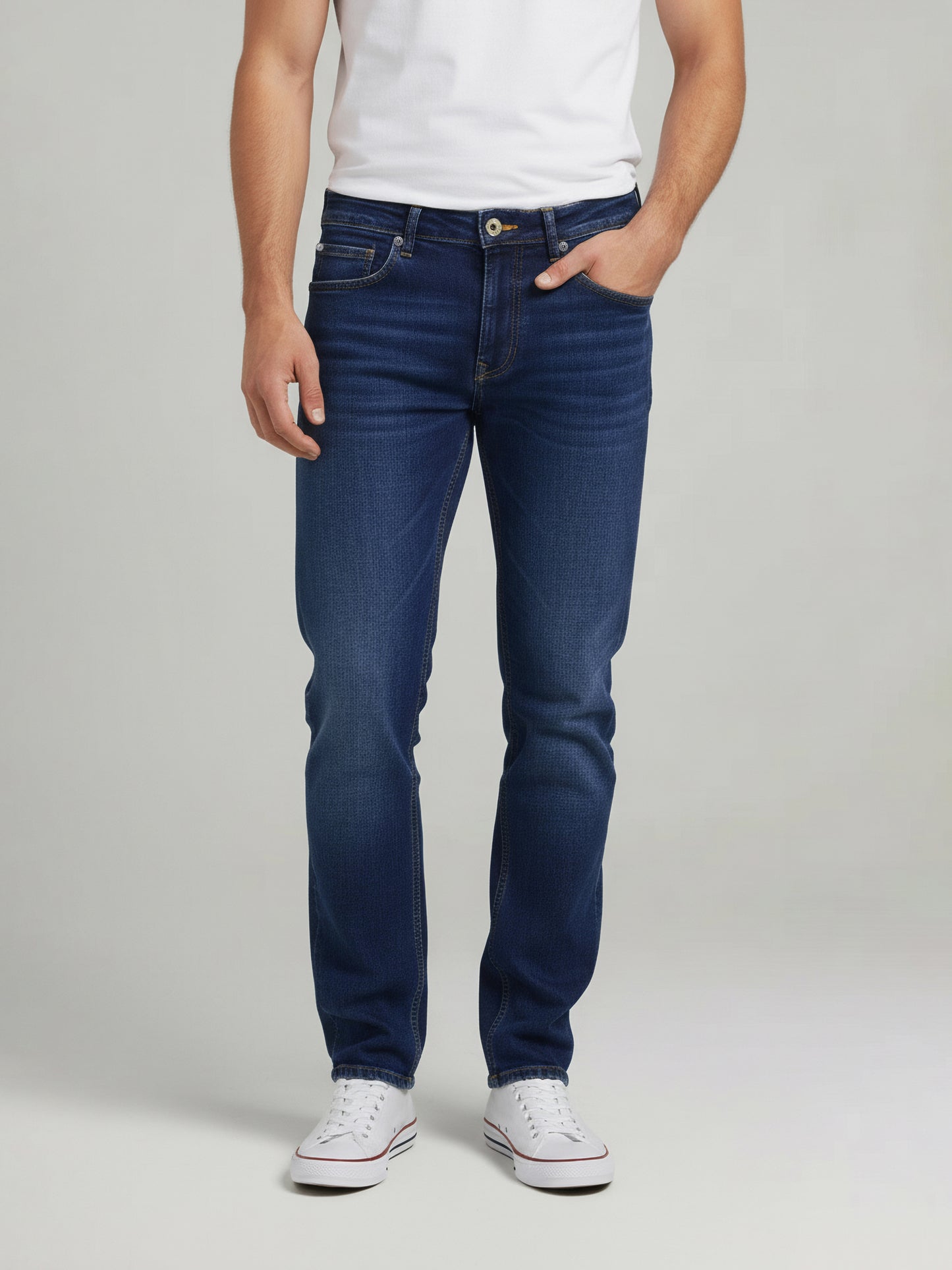 Celio* Men  Blue Solid Bootcut Cotton Jeans