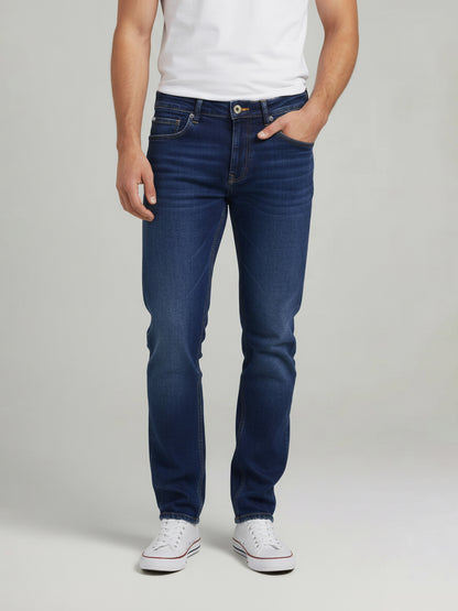 Celio* Men  Blue Solid Bootcut Cotton Jeans