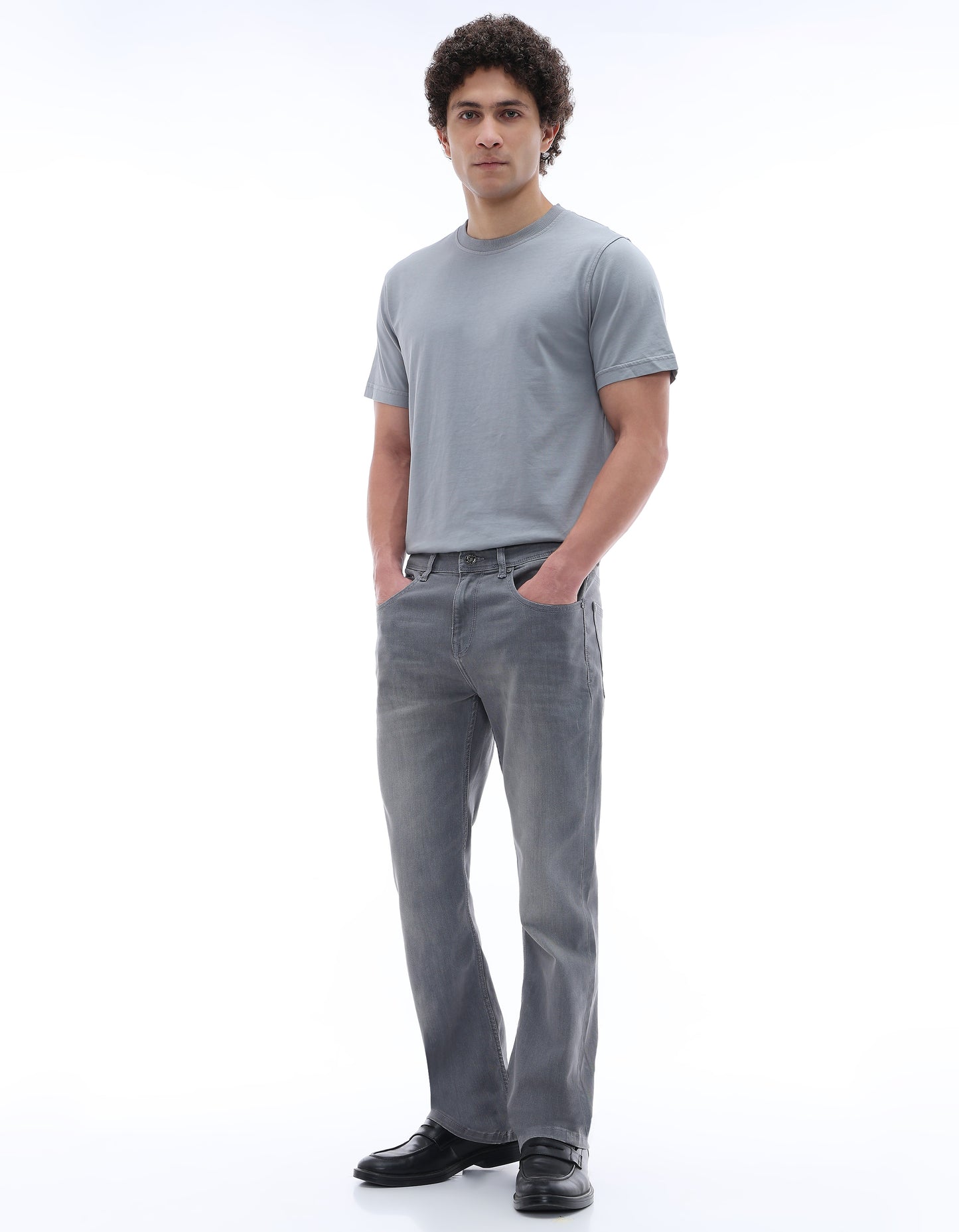 Celio Twill Bootcut Fit Cotton Poly Blend Grey Jeans