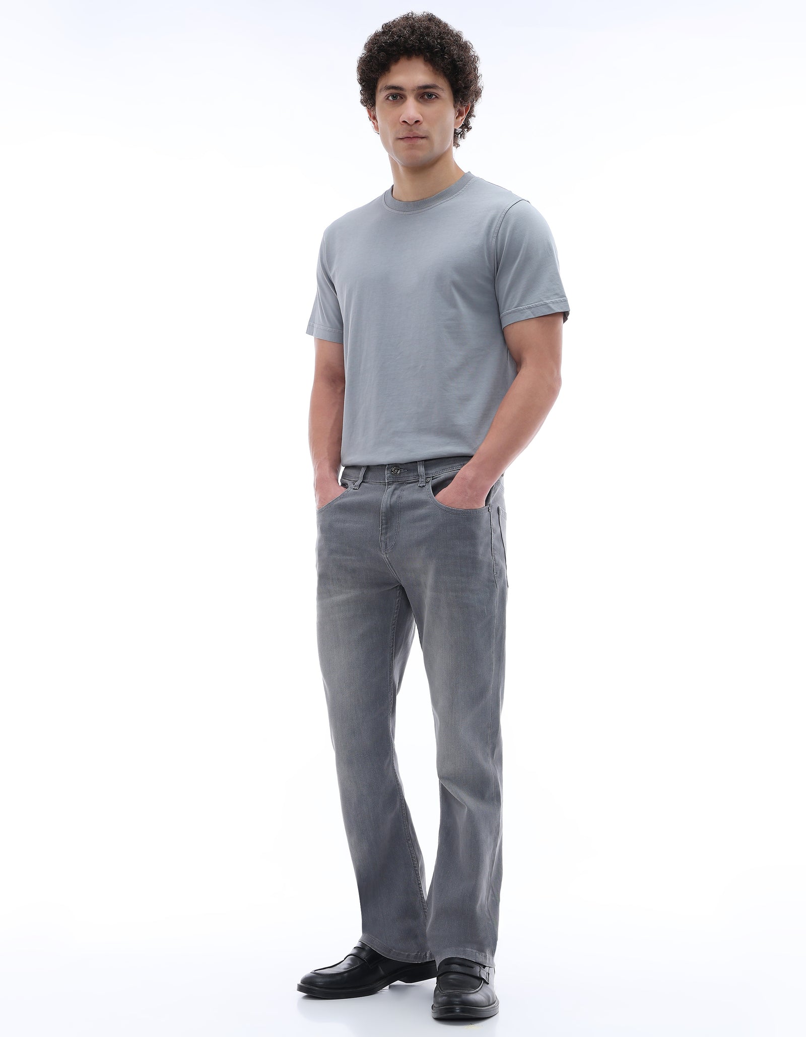 Celio Twill Bootcut Fit Cotton Poly Blend Grey Jeans