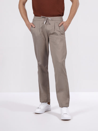 Celio Men Beige Solid Jogger Fit Cotton-Tencel-Blend Trousers