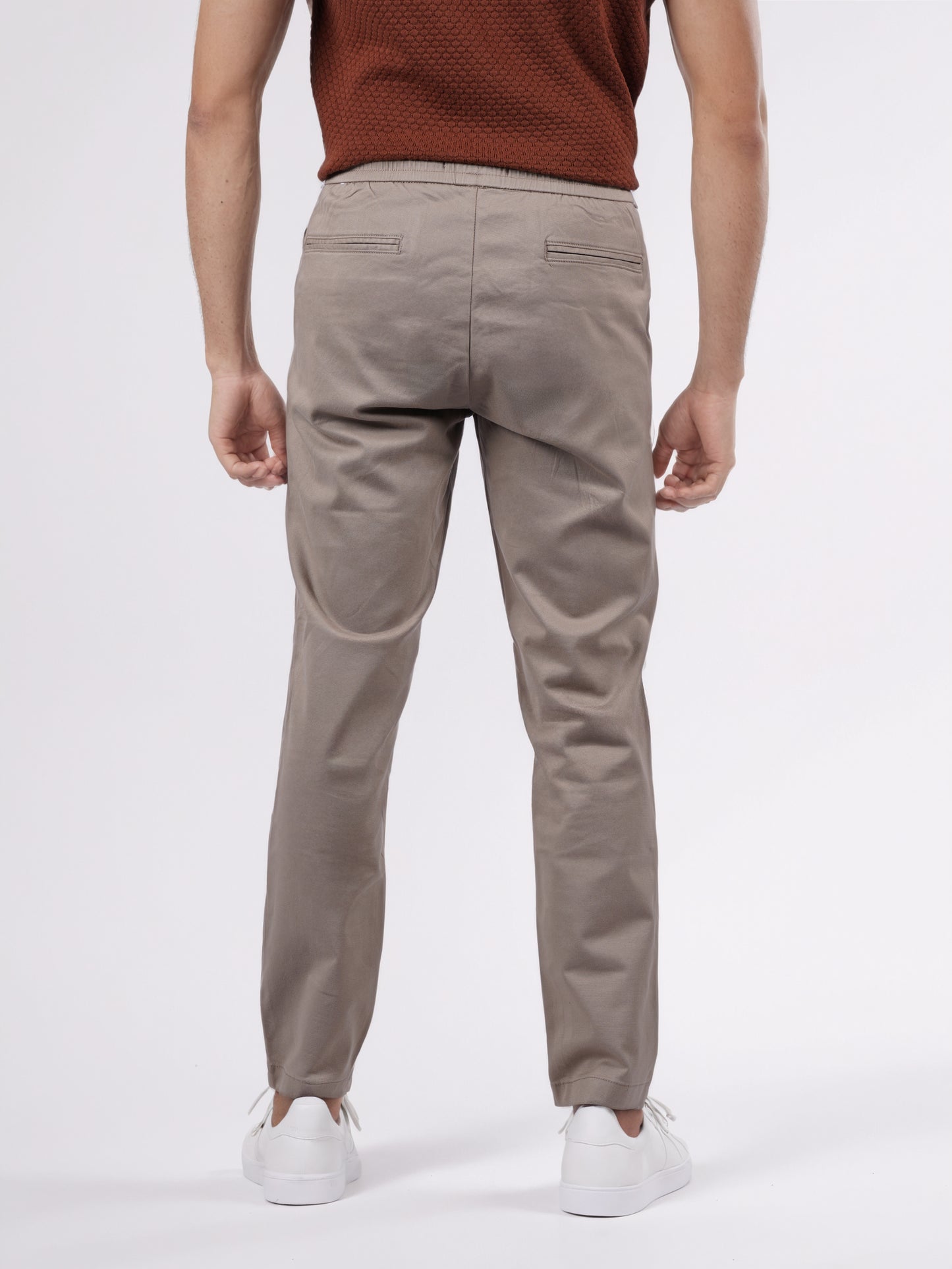 Celio Men Beige Solid Jogger Fit Cotton-Tencel-Blend Trousers