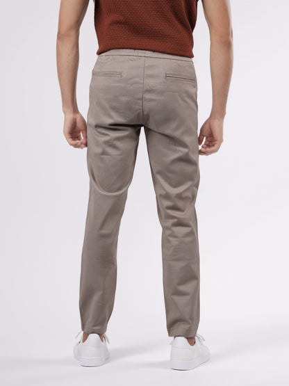 Celio Men Beige Solid Jogger Fit Cotton-Tencel-Blend Trousers