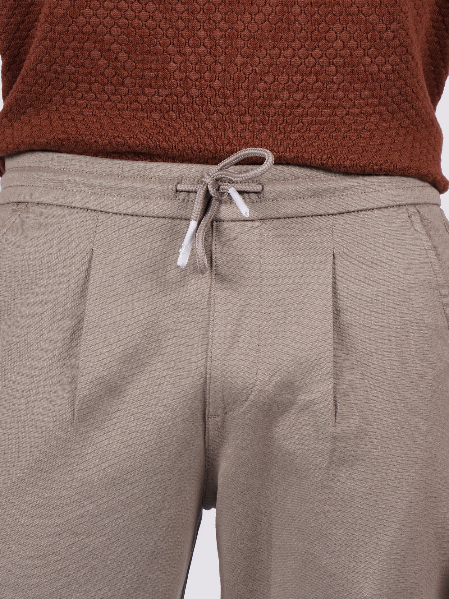 Celio Men Beige Solid Jogger Fit Cotton-Tencel-Blend Trousers