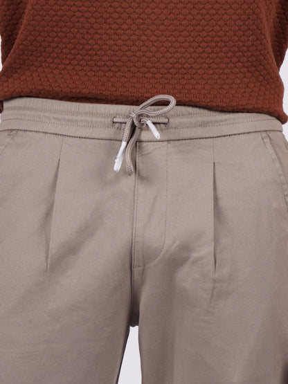 Celio Men Beige Solid Jogger Fit Cotton-Tencel-Blend Trousers