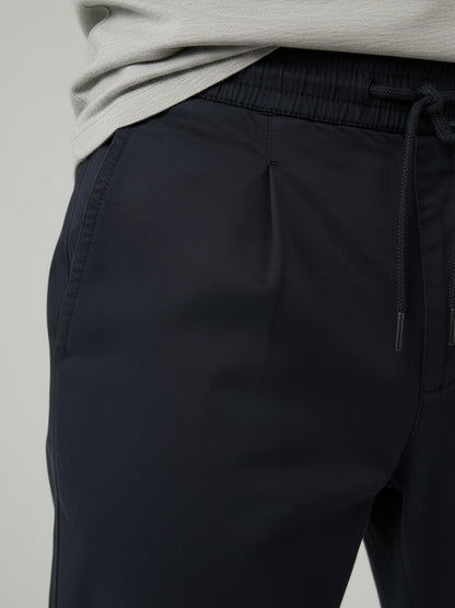 Celio* Men Black Solid Jogger Fit Cotton-Tencel-Blend Trousers