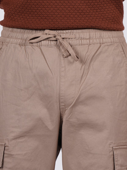 Celio Men Beige Solid Straight Fit Cotton Trousers
