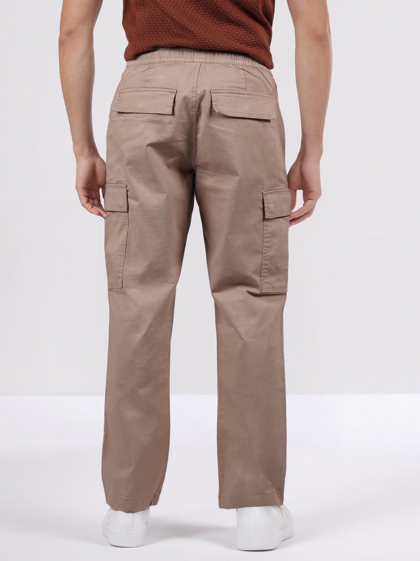 Celio Men Beige Solid Straight Fit Cotton Trousers