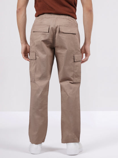 Celio Men Beige Solid Straight Fit Cotton Trousers