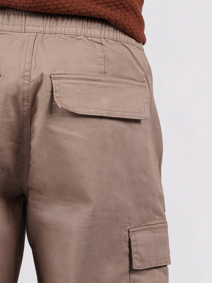 Celio Men Beige Solid Straight Fit Cotton Trousers