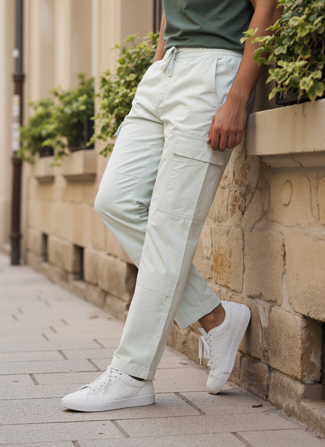 Celio Men White Solid Straight Fit Cotton Trousers